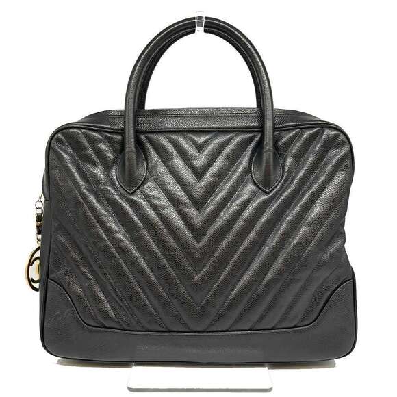 Chanel Chanel Caviar Skin Handbag Chevron V Stitch Black Leather Leather Handbag - Picture 1 of 7